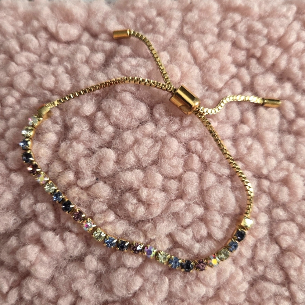 Bauble Bar Anthropologie Rainbow Cubic Zirconia Gold Plated Tennis Bracelet